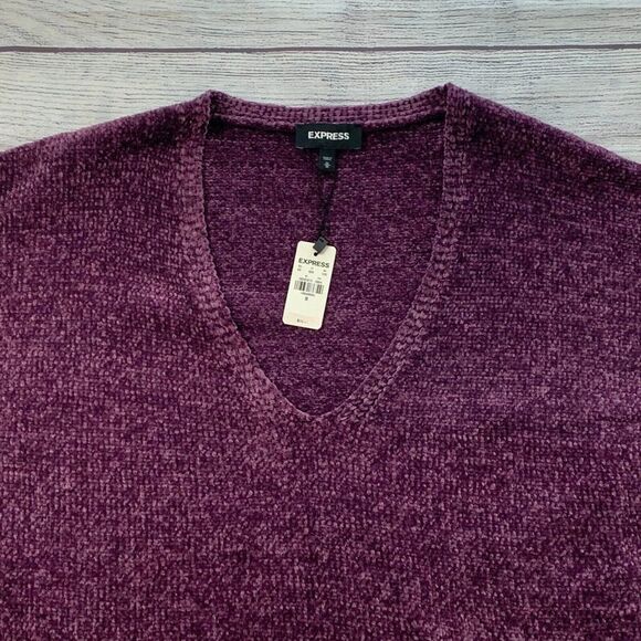 Express sz M Sweater Purple Deep V-neck Boxy Style Chenille New NWT - Picture 5 of 7